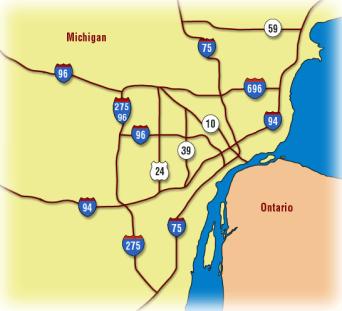 Map showing the expressways in the Greater Detroit Region.