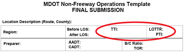 Clip of Michigan Department of Transportation Submission document showing the use of performance measures. Source: Michigan DOT.