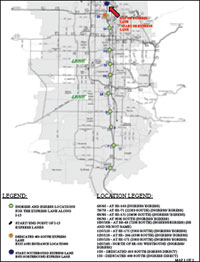 Map. Map identifying ingress and egress locations for the Express Lane along I-15 in Salt Lake City.