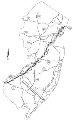 map of the entire length of the New Jersey Turnpike