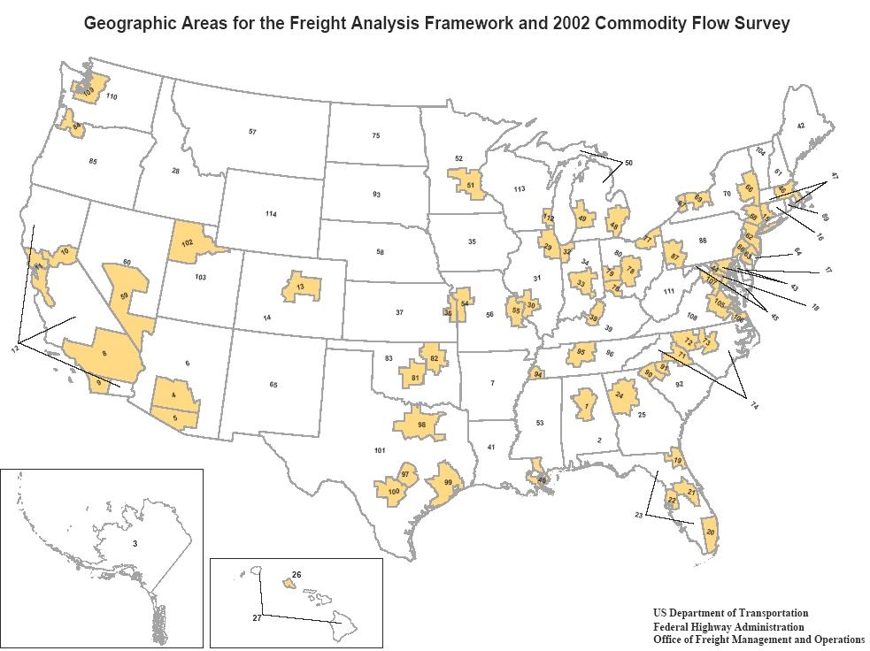 map of geographic zones in 2002 Commodity Flow Survey and 2002 Freight Analysis Framework