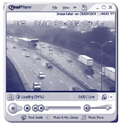 Frame of a real-time video from a camera overlooking a highway.