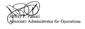Signature - Jeffrey F. Paniati Associate Administrator for Operations