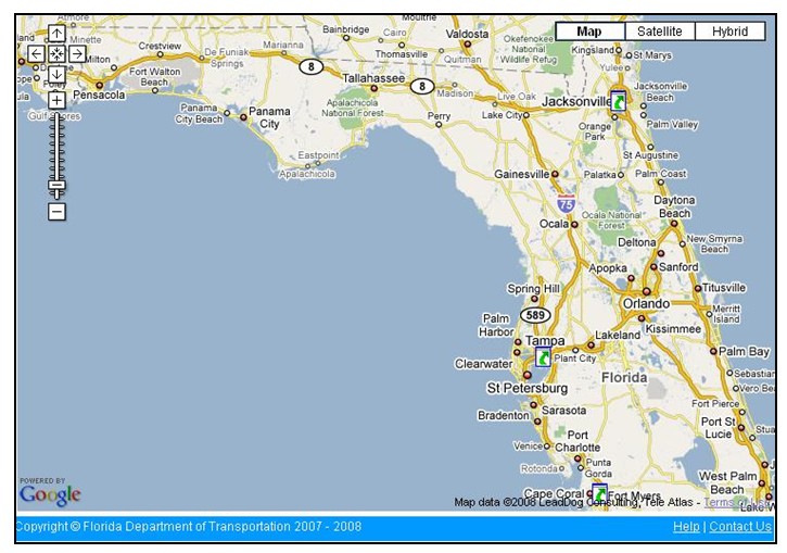 Detailed map of Florida from Google Maps.