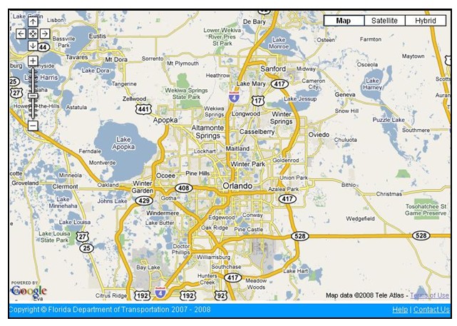 Map depicting details of the Orlando metro area road system.