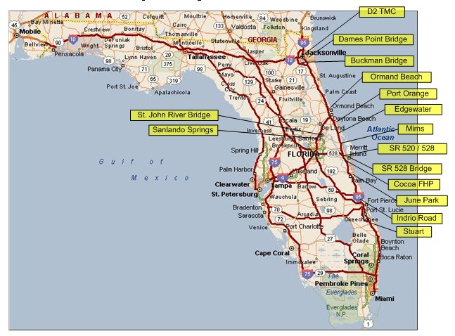 Map of Florida with RWIS station locations highlighted.
