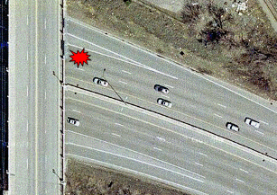Image depicting an incident scenario of a lane-blocking, injury crash.