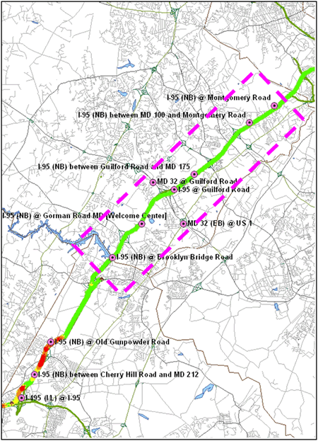 Map of traffic flow detectors along the I-95 corridor