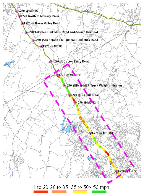 Map of locations of detectors along the I-270 corridor