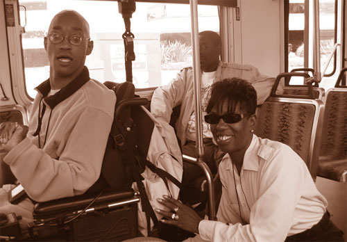 passengers on a wheelchair accessible bus