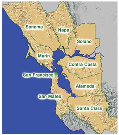 Map of the San Francisco Bay area.