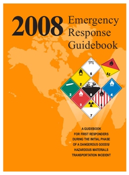 Screen shot of the cover of the 2008 Emergency Response Guidebook issued by USDOT.
