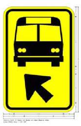 Figure 20. Graphic. Mn/DOT BOS Warning Sign (Image Courtesy of Mn/DOT). Graphic of a yellow warning sign with a bus and an arrow, indicating that the bus must move out of the shoulder.