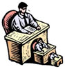 Graphic. An icon depicting three drawings of a man at his desk, each graduated in size, introduces Section 2.3, “Institutional Barriers and Challenges.”