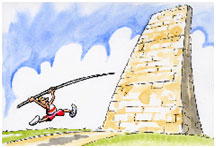 Graphic. An icon of a person attempting to pole vault over a tall brick wall introduces “Guideline 8: Utilize lessons from other successful projects or overcome common barriers.”