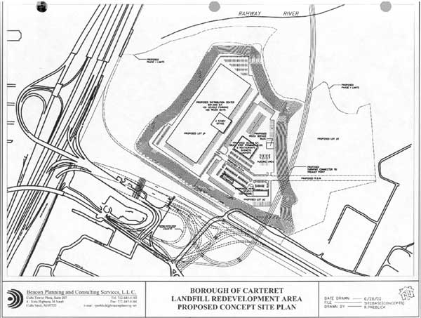Figure 3.4 is a drawing of a conceptual site plan for potential redevelopment of a brownfield into a new distribution center facility in New Jersey.