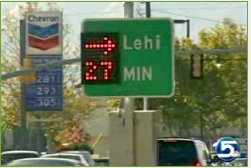 Road side indicates that by going right, Lehi can be reached in 27 minutes.