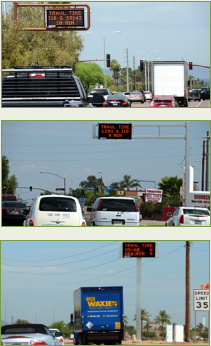 Collage of permanent message signs displaying messages to local traffic.