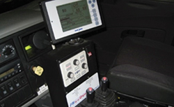 West Des Moines Public Services has installed technology and sensors on all 16 plow trucks. This figure shows the technology installed in the interior of a truck.
