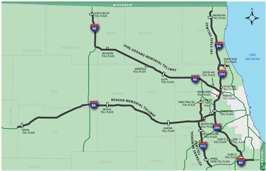 Map of the Illinois Tollway System
