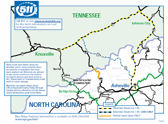 map of Tennessee-North Carolina area containing Interstate 40