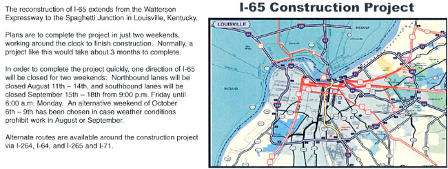 Flyer showing alternate route information for truckers on I-65