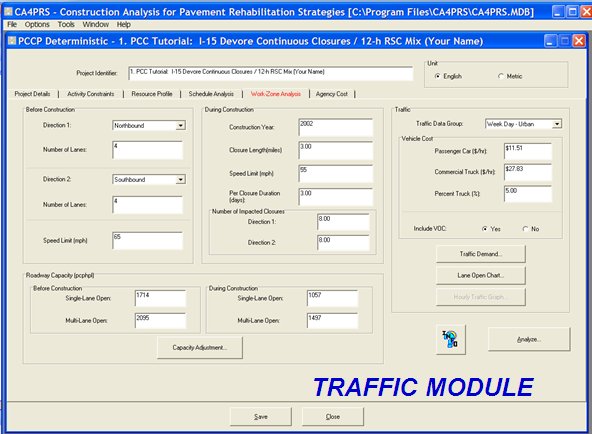 Screenshot of the traffic module input screen.