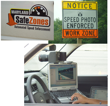Collage of signs and technologies related to automated or technology assisted enforcement.