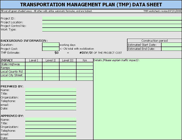 TMP Data Sheet Required Information