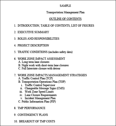 Content outline of a sample transportation management plan