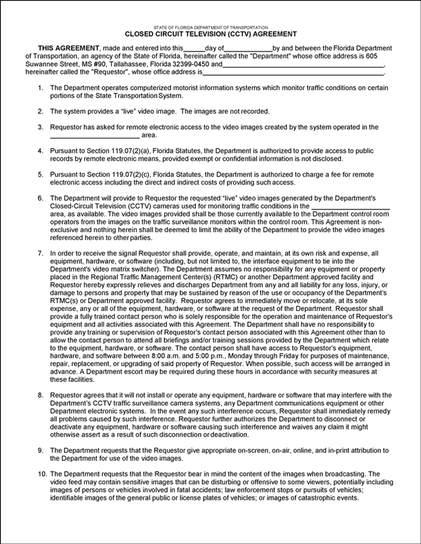 Figure 20 is a sample scan of the first page of the Closed Circuit Television Agreement.