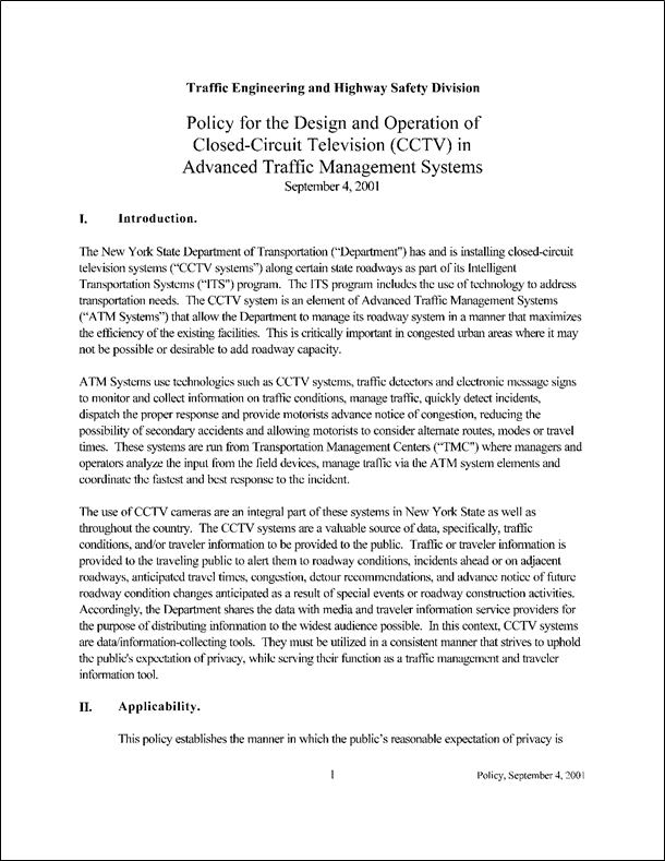 Figure 26 is a sample scan of first page of the Policy for the Design and Operation of Closed-Circuit Television in Advanced Traffic Management Systems.
