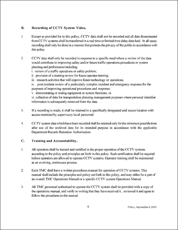 Figure 34 is a sample scan of ninth page of the Policy for the Design and Operation of Closed-Circuit Television in Advanced Traffic Management Systems.