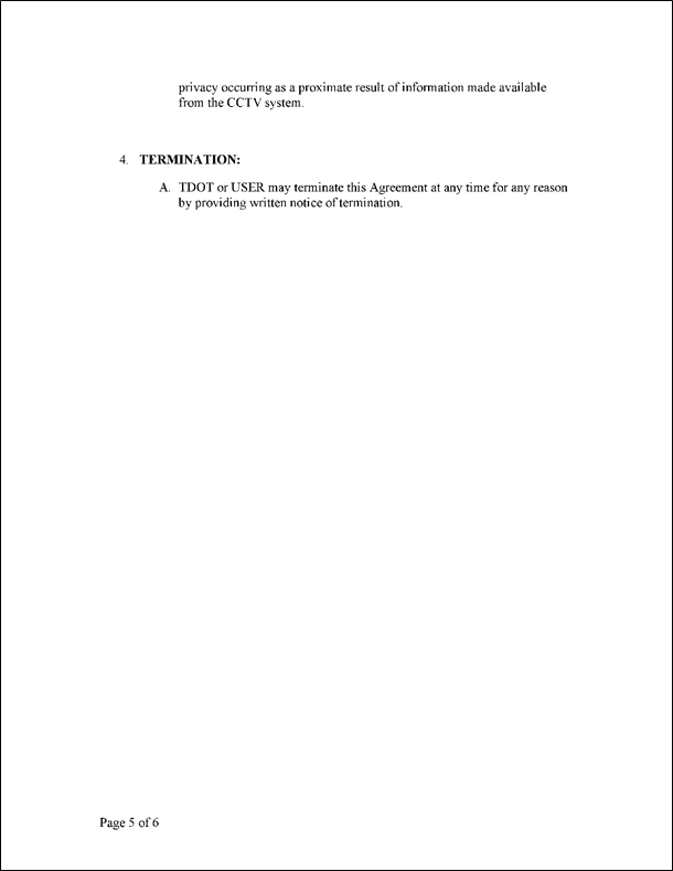 Figure 44 is a sample scan of the fifth page of the Responder Entity Users Access Agreement for Live Video and Information Sharing at the Tennessee Depatment of Transportation.