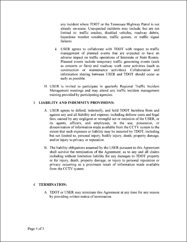 Figure 49 is a sample scan of the fourth page of the Private Entity Users Access Agreement for Live Video and Information Sharing at the Tennessee Depatment of Transportation.