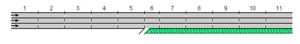 Drawing shows road with on-ramp entering the road in the middle, and the part time shoulder is open at that point.