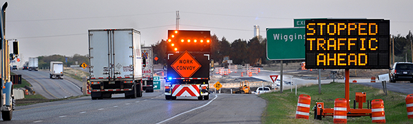 Figure 2. Photo of construction zone with sign: stopped traffic ahead.