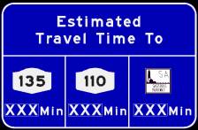 Graphic of static sign with variable travel time displays inserted.