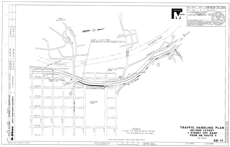 DE-11 Traffic Handling Plan, Detour Layout, J Street Off Ramp From NB Route 5