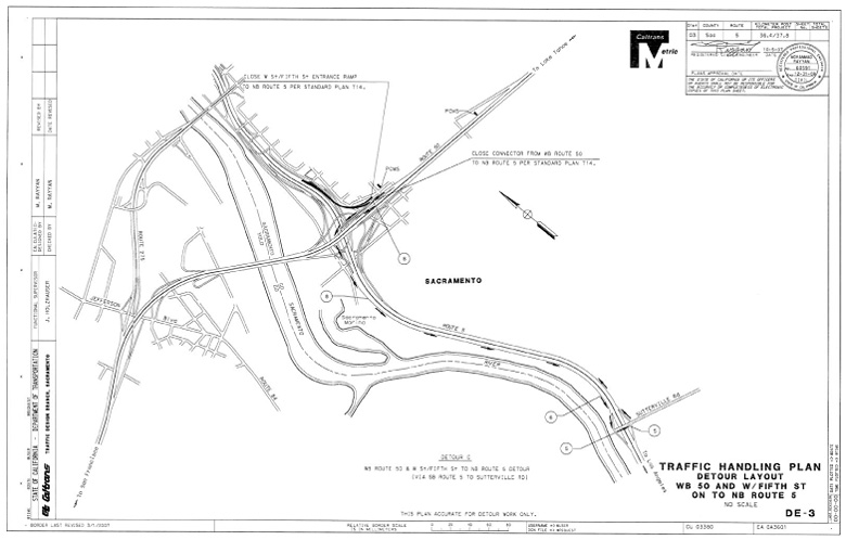 DE-3 Traffic Handling Plan, Detour Layout, WB 50 and W, Fifth St. on to NB Route 5
