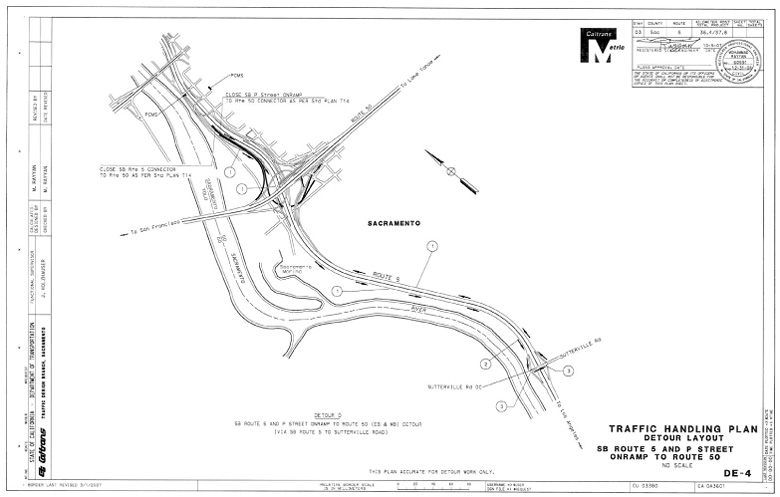 DE-4 Traffic Handling Plan, Detour Layout, SB Route 50 and P Street Onramp to Route 50
