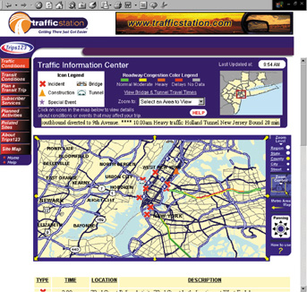 Screen capture of a traffic information center web page that illustrates that real-time travel information can be found online. This web page includes a traffic map along with links to other useful resources.