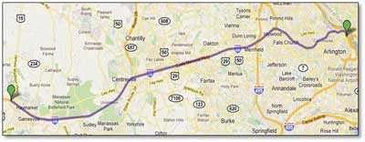 Picture of a Virginia map highlighting the I-66 route.