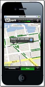 Screenshot of the San Francisco's SFpark system on a smart phone.