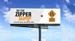 Image of a Minnesota Department of Transportation billboard "Do the Zipper Merge" public awareness campaign