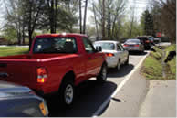 A line of cars, signifying a traffic queue on East Main Street in Cabot, Arkansas