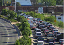 Traffic is shown backed up on Wadsworth Boulevard prior to the project