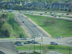 The northwest off-ramp of U.S. 12 (Madison, WI "Beltline") at Old Sauk Road, showing a former one-lane ramp has been improved to three lanes. 