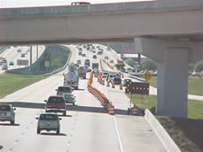 Before: Florida state engineers used traffic barrels where I-95 joins I-595 to test if a new merge pattern could work.