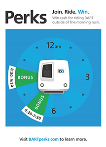A poster used for outreach to the Bay Area community about the BART (Bay Area Rapid Transit) Perks rewards program